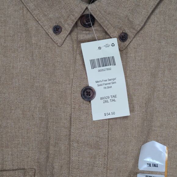 NWT Duluth Trading Co Men's Free Swingin Flannel Slim Fit Shirt Tan Camel 2XLT - Picture 3 of 7